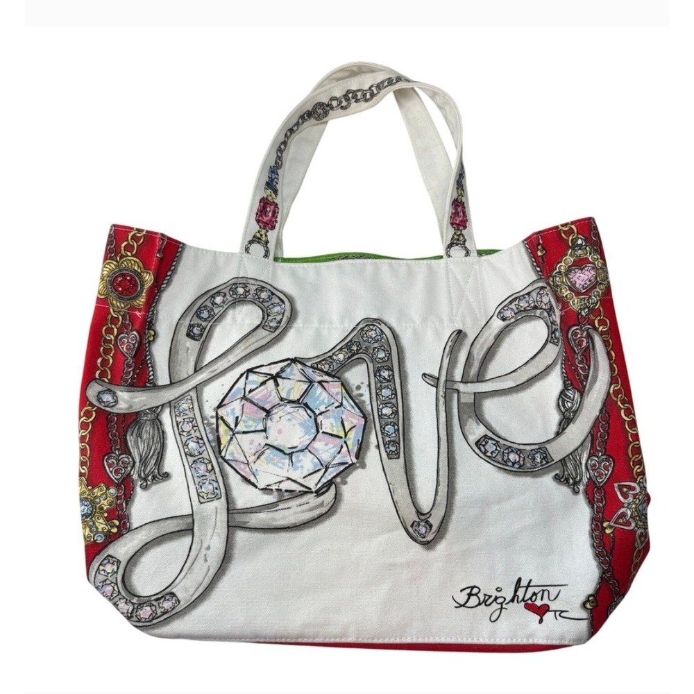 Brighton All That Glitters Love Merry Canvas Tote Bag Large Vintage